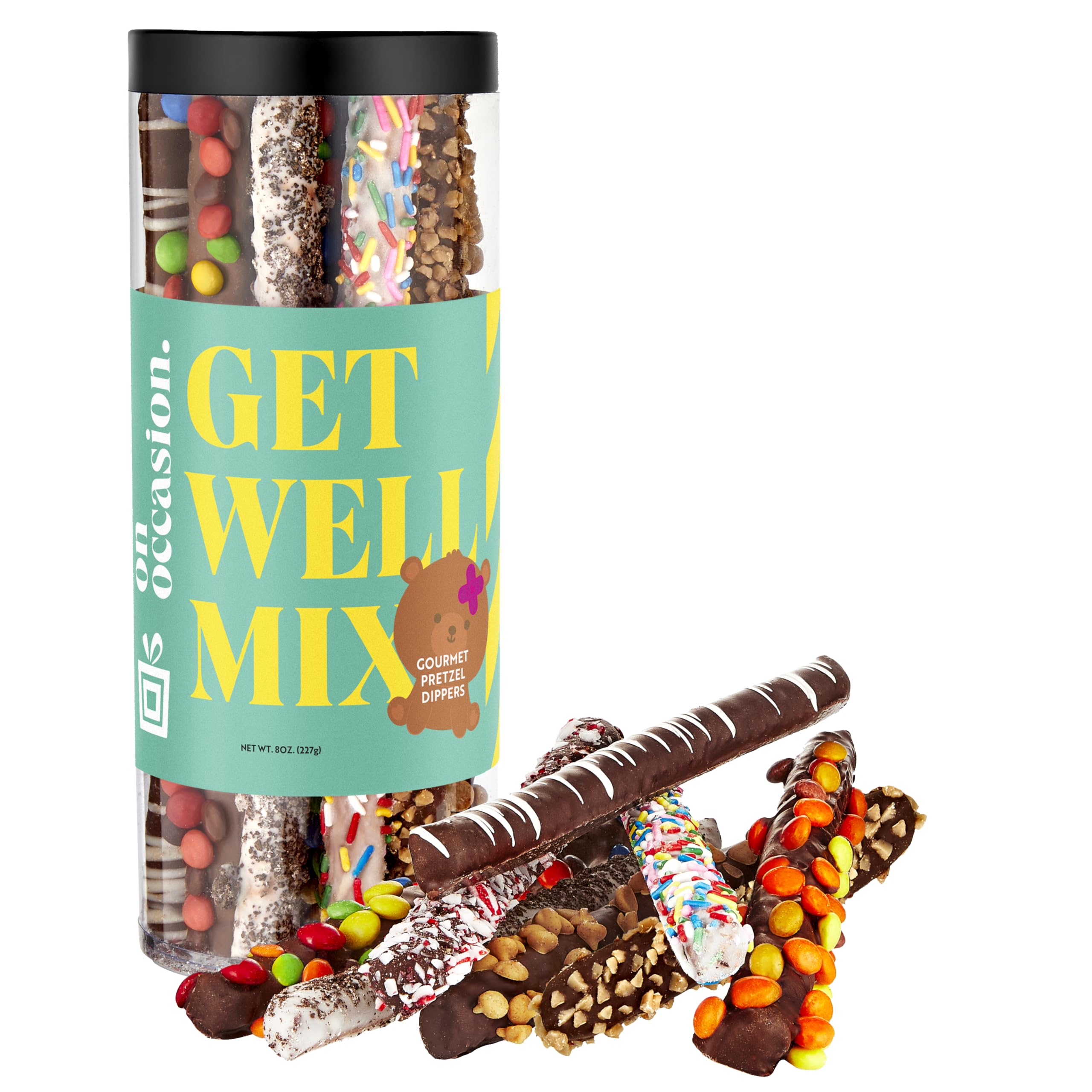 On Occasion Get Well Chocolate Covered Pretzel Rods Gift Box - Premium Variety Kosher Chocolate Dipped Pretzels Individually Wrapped