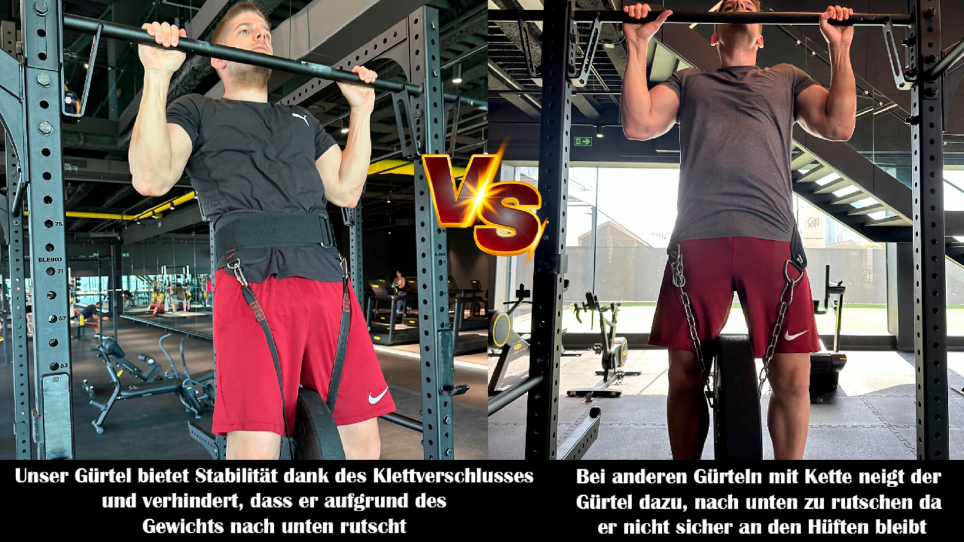 Gewichtsgürtel für Zusatzgewicht mit 1 Seilen von 100 cm und 2 Karabinern | Klimmzug Gürtel bis zu 250Kg | Gürtel für Gewichte de Einheitsgröße 4 Karabinerhaken