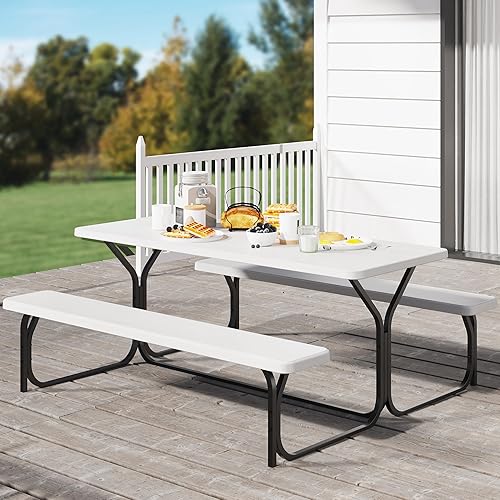 Miniatura 10 de YITAHOME Mesas plegables de 8 pies, mesa plegable resistente con asa de transporte, mesa plegable de plástico para acampar al aire libre, picnic,