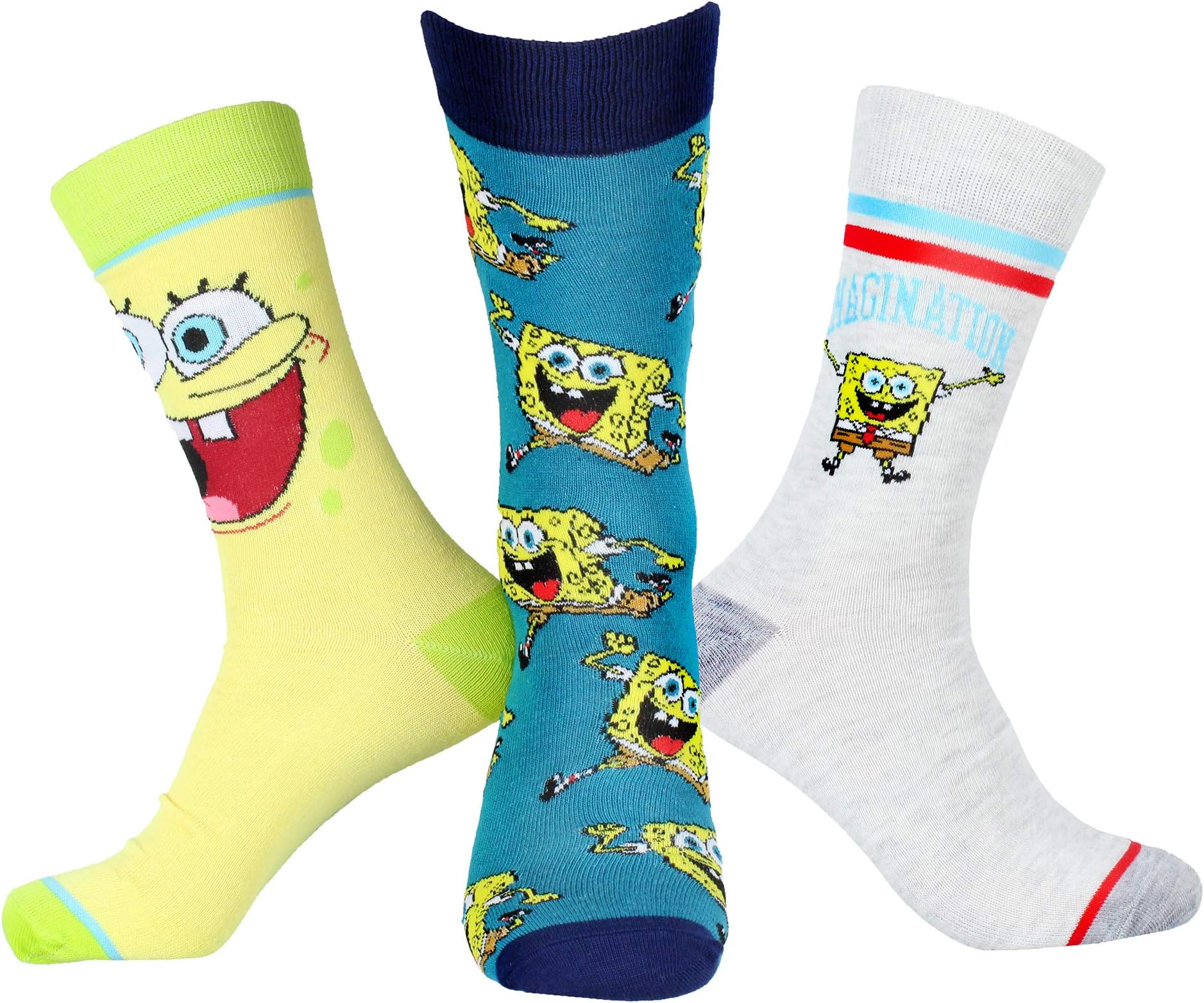 Nickelodeon SpongeBob SquarePants Socks Cartoon Movie Men's 3 Pack MId-Calf Adult Crew Socks