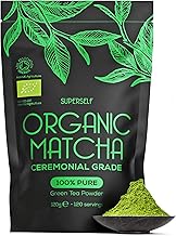 SuperSelf Organic Matcha Powder - Ceremonial Grade & 100% Pure - Smooth Taste & Vibrant Green - Macha for Straight Tea, Lattes, Baking - Certified Organic - Japanese Stone Ground Method - Large 120g