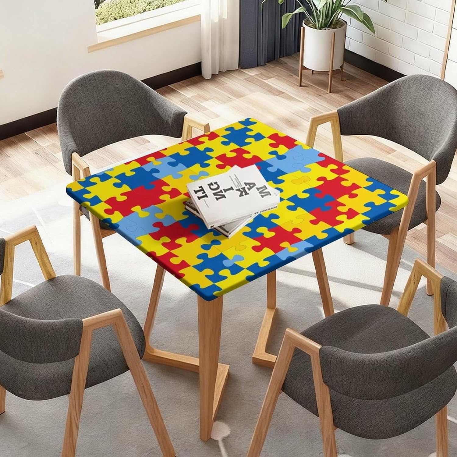 Color Autism Awareness Puzzle Square Tablecloth Print Table Cloths Table Cover Wedding Party Holiday Decor