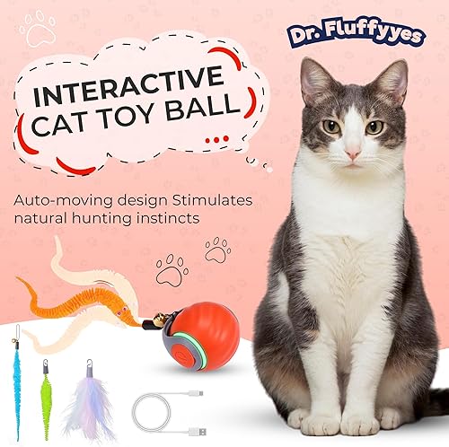 Miniatura 3 de Pelota de juguete interactiva para gatos, activada por movimiento, recargable por USB, para gatos de interior con cubierta antiarañazos y 2 colas