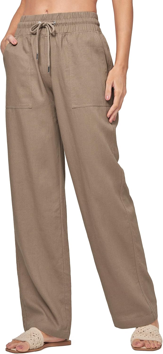 Willit Women Linen Pants Wide Leg Casual Palazzo Pants Cotton Linen Lounge Beach Summer Pants with Pockets 29"/31"/ 33" - Image 2