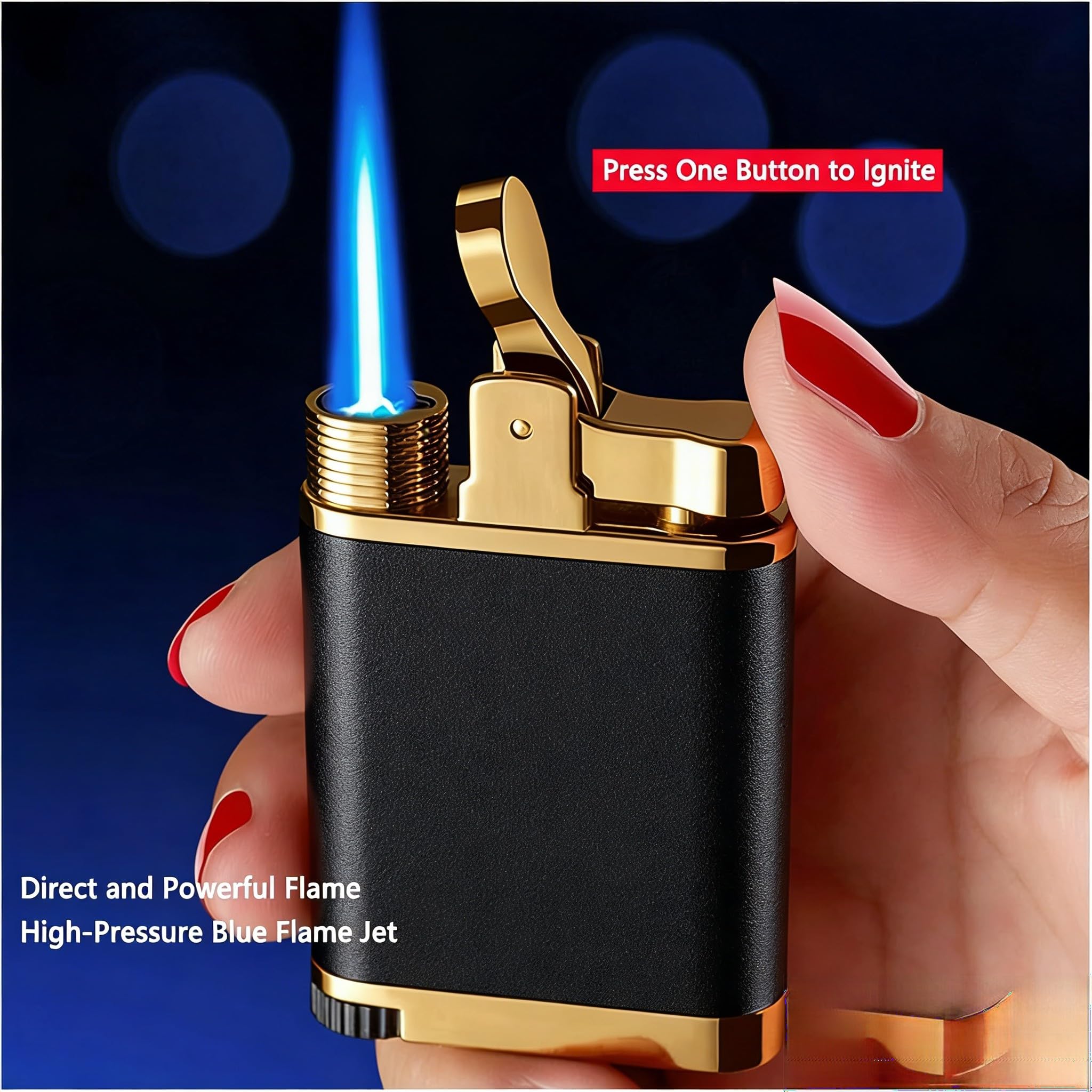 Encendedor recargable resistente al viento con llama de butano, llama ajustable para velas, parrilla, barbacoa, camping (gas no incluido)