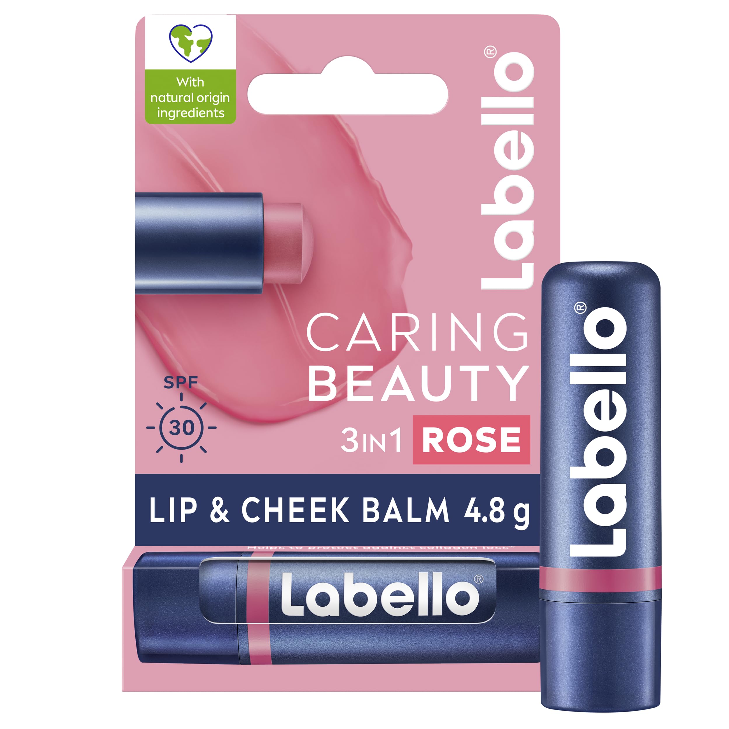 LABELLO Lip Caring Beauty Rose Color Lip and Cheek Balm SPF 30 Moisturising Tint with Sun Protection, 4.8g