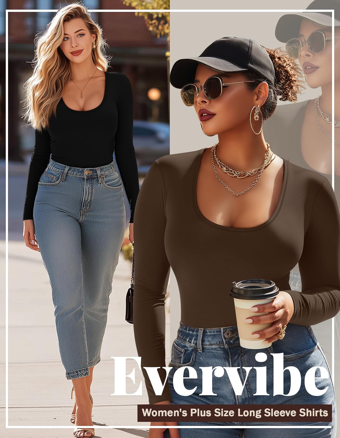 4 Pack Women's Plus Size Long Sleeve T-Shirts Scoop Neck Basic Tees Tops Casual Slim Fit Base Layer Undershirts - Image 5