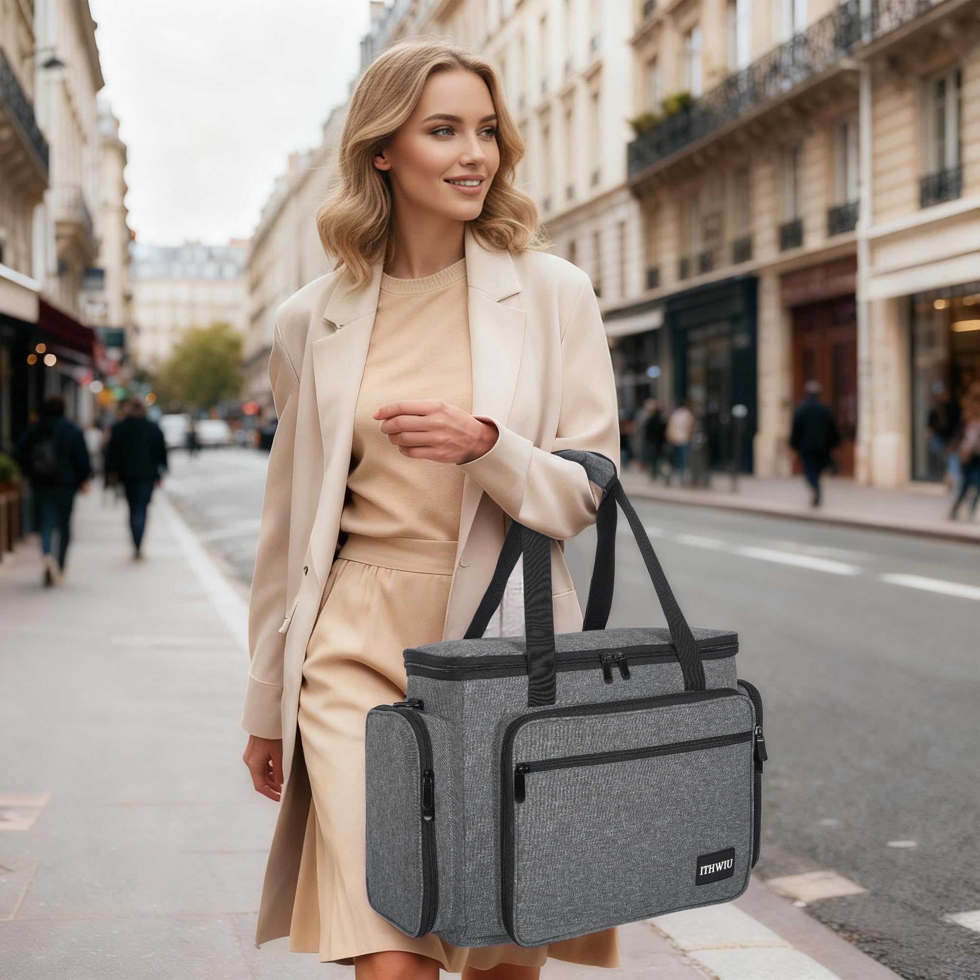Sac de Machine à Coudre avec Multiples Compartiments de Rangement, Gris | Sac Machine à Coudre avec Insert Rembourré Amovible, Compatible avec la Plupart des Machines à Coudre Domestiques Standard