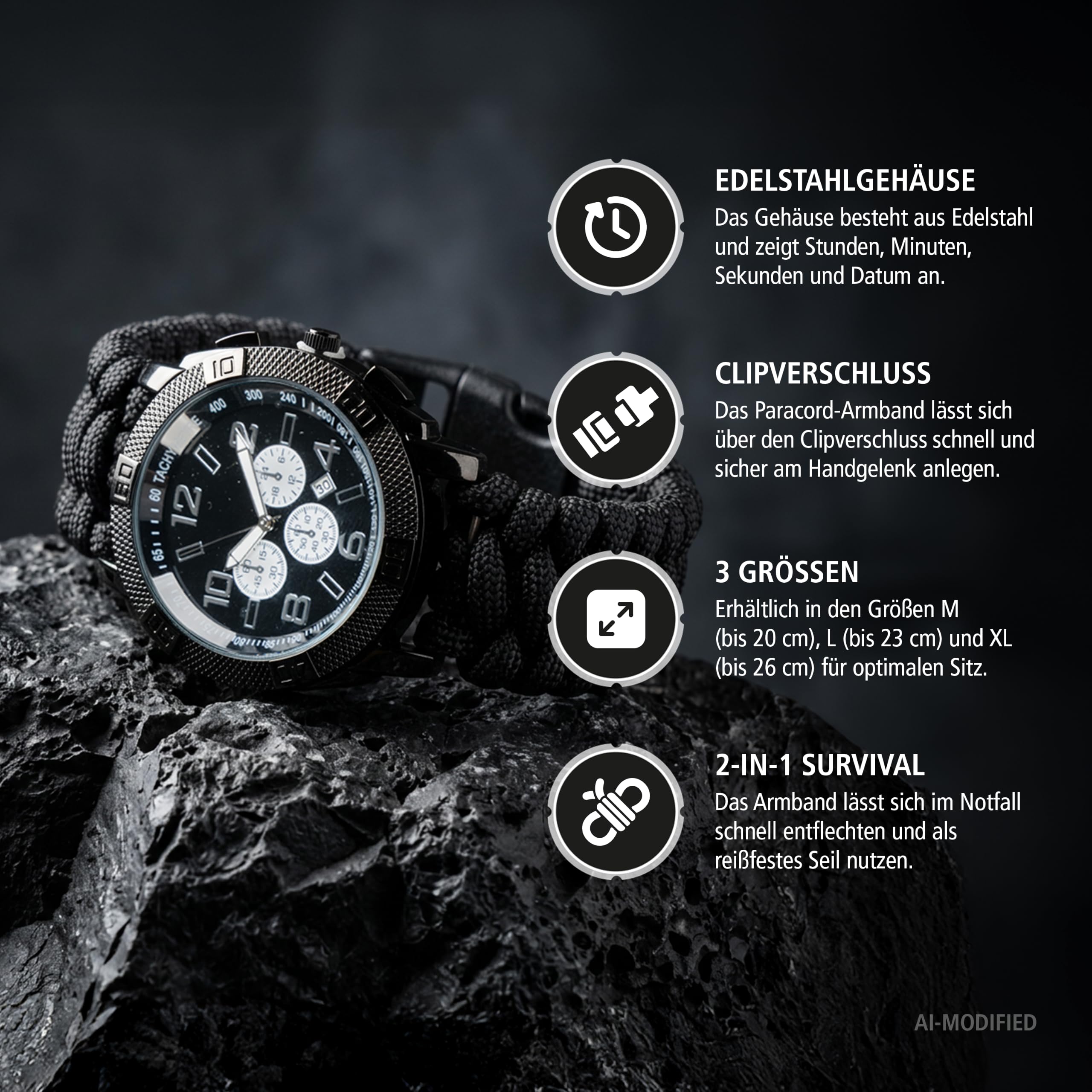 Miltec Paracord Orologio dell'esercito, Nero