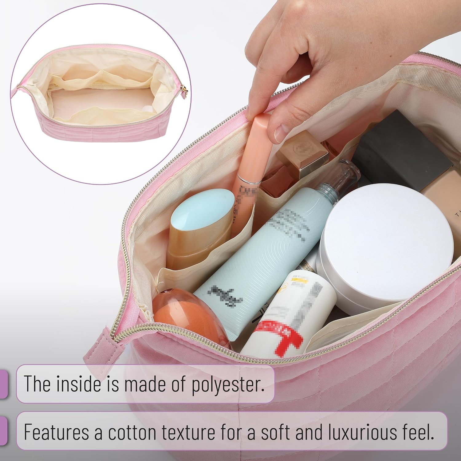 Ms. pen- Aesthetic Quilted Makeup Bag for Women, Pink | Puffy Padded Cute Makeup Bag Cute, Cosmetic Pouch, Quilted Pouch, Mother's Day