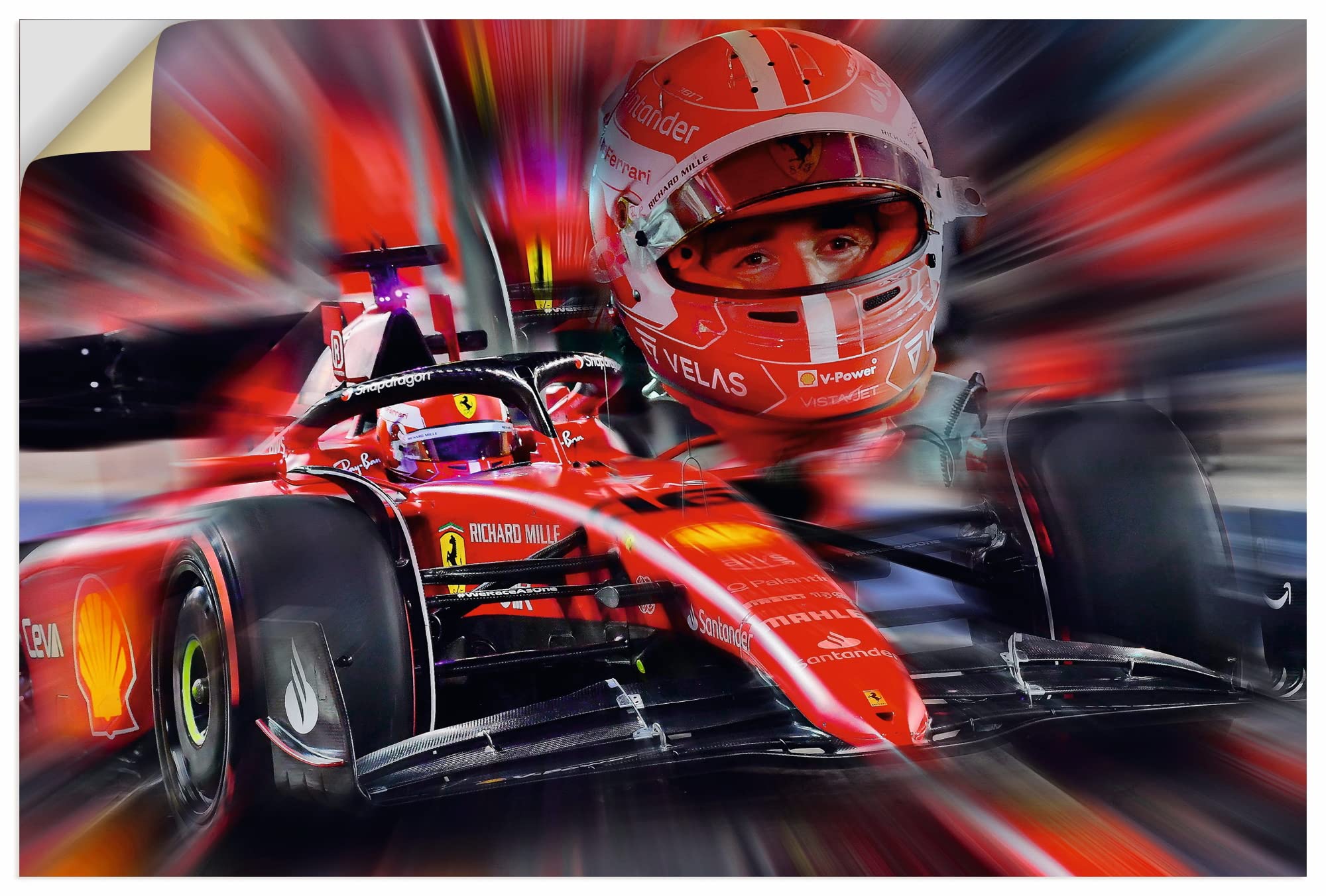 ARTland Wanddeko Wandtattoo selbstklebende Vinylfolie 90x60 cm Formel 1 Ferrari Charles Leclerc Monaco Rennwagen Motorsport U4KZ