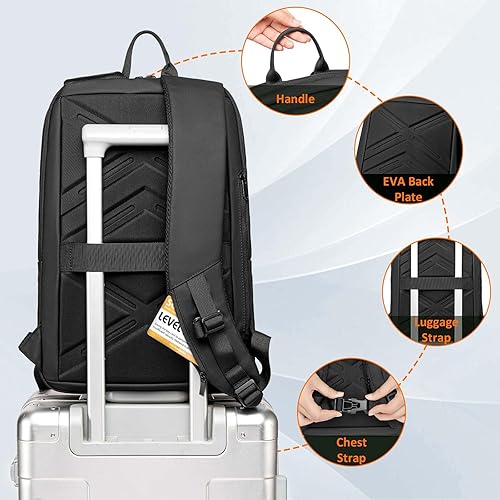 Miniatura 5 de FENRUIEN Mochila de trabajo para hombres, mochila expandible resistente al agua con puerto de carga USB C, mochila negra para laptop 15.6