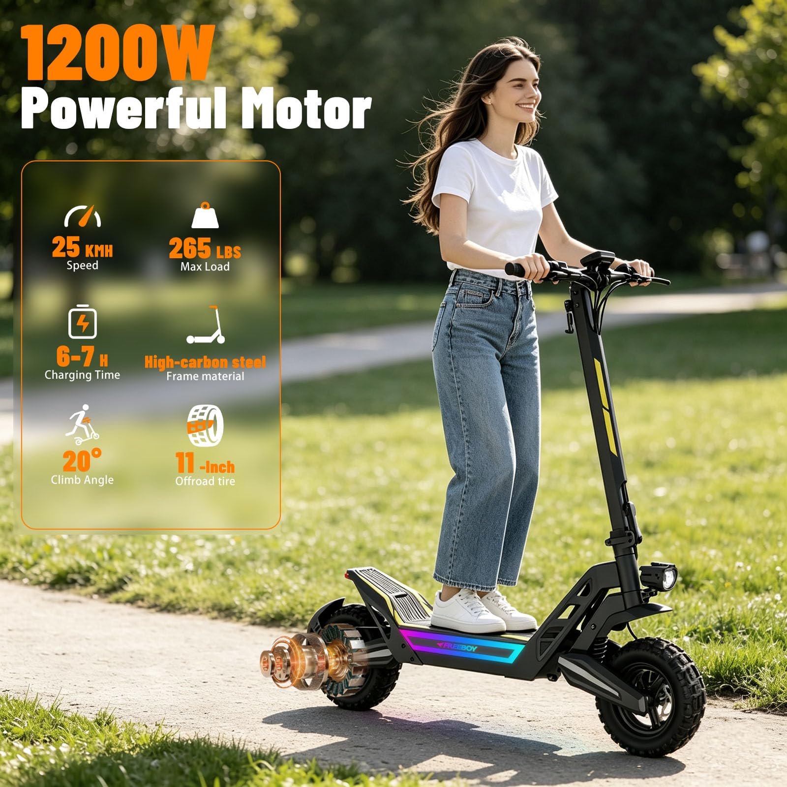 Trottinette Électrique Adulte 1200W - 11" Tout Terrain Trotinette Electrique Pliable Autonomie 55KM,Batterie 48V 18.2Ah Escooter Double Suspension Double Frein Scooter Charge 120kg