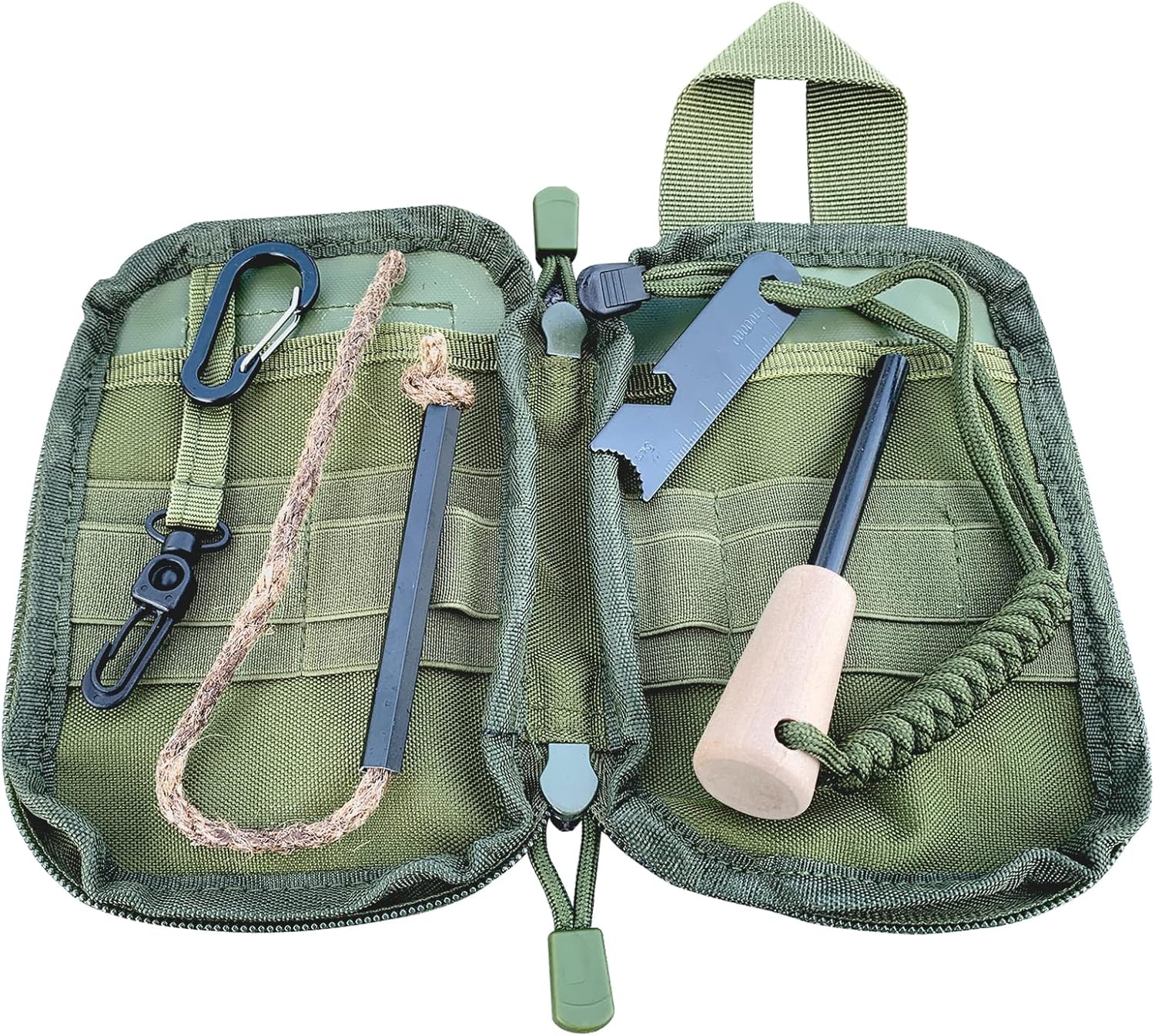 Fire Starter Survival Kit, Larger Ferro Rod with Striker Lanyard 3in Long Flint and Steel, 13.8in Wick Hemp Cord, Multifunctional Bag