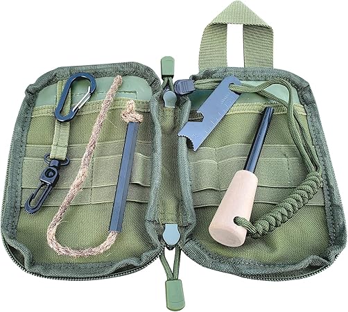 Fire Starter Survival Kit, Larger Ferro Rod with Striker Lanyard 3in Long Flint and Steel, 13.8in Wick Hemp Cord, Multifunctional Bag