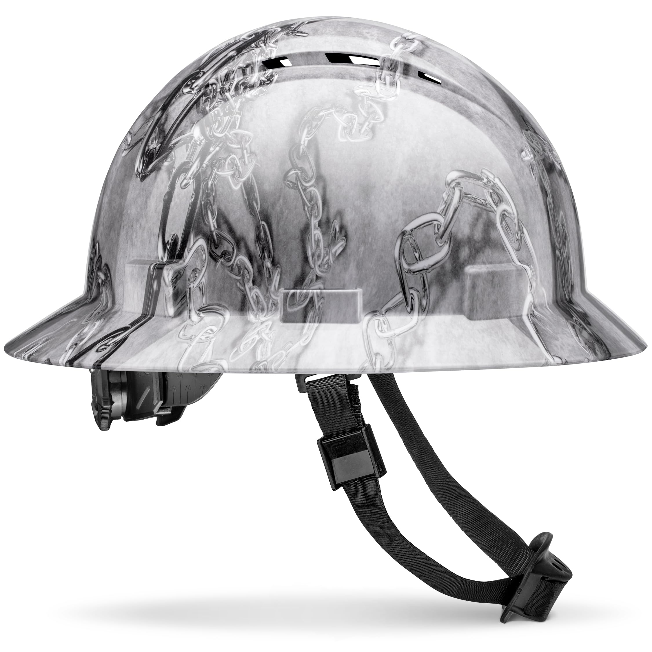 ACERPAL Full Brim Vented Gloss Finish Chain Art Design OSHA Hard Hat with 6 Point Suspension