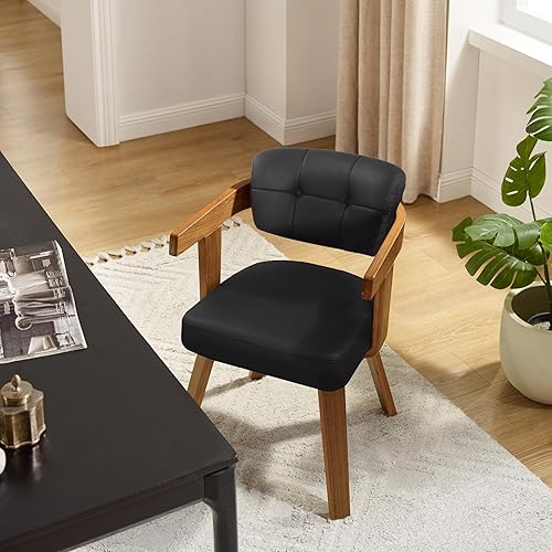 Miniatura 4 de Art Leon Silla de escritorio de oficina en casa, silla moderna de mediados de siglo, silla de oficina de piel sintética sin ruedas, cómoda silla con