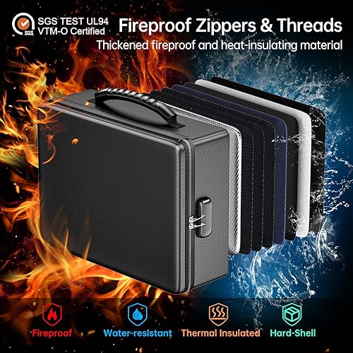 Miniatura 106 de ENGPOW Bolsa de documentos ignífuga de 5200°F con cerradura, caja ignífuga con aislamiento térmico mejorado, organizador de archivos de 8 capas