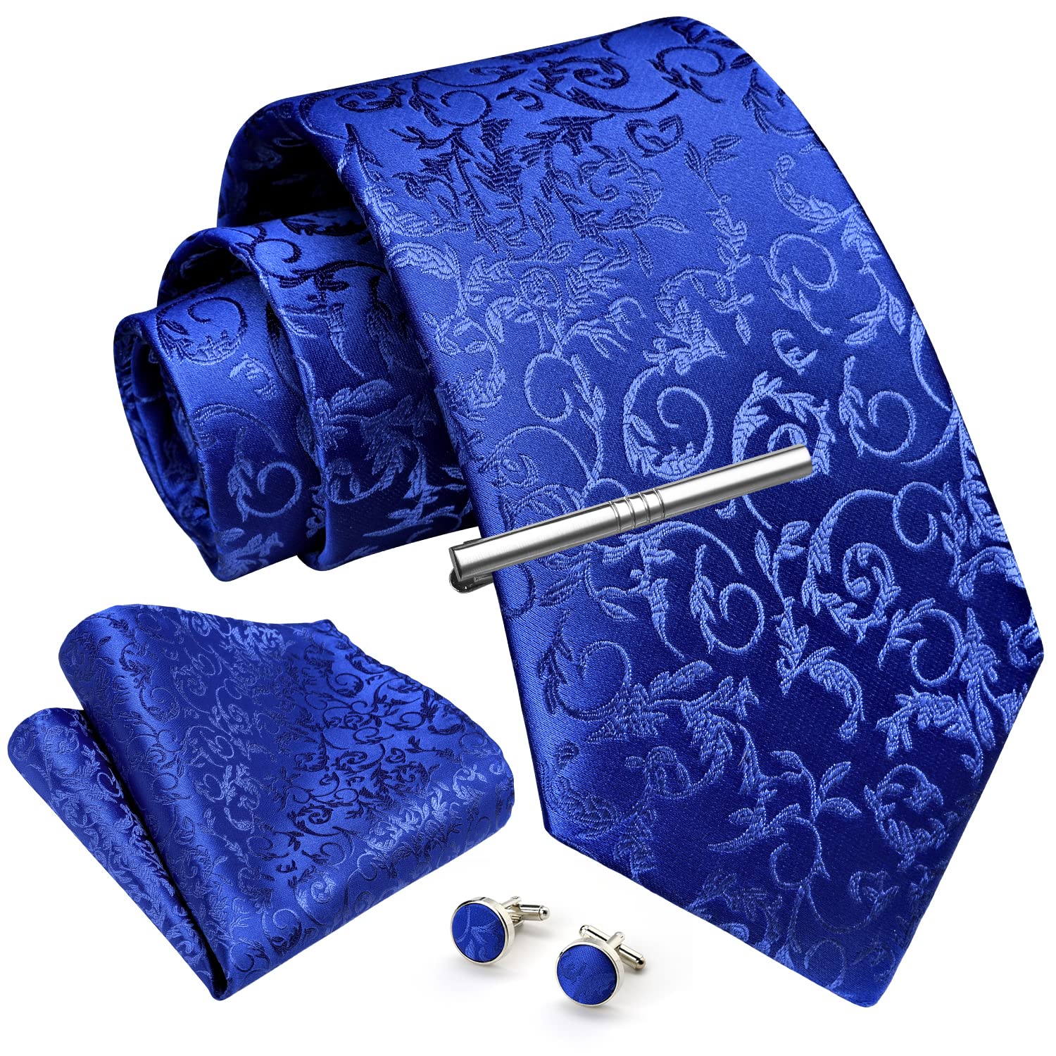 Enlision Set Cravatta E Fazzoletto Blu Marino Uomo, Tinta Unita 8,5cm, 25x25cm