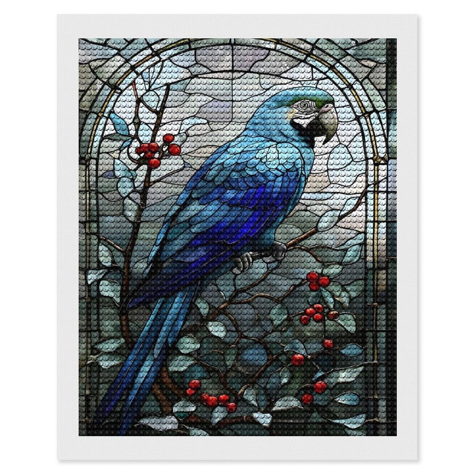 Junmoney Stained Glass Parrot Diamond Art Canvas 16"x20", for Adults, Good for Quiet Evenings, Bedroom Decor, Festive Craft Gift, Easy to Enjoy