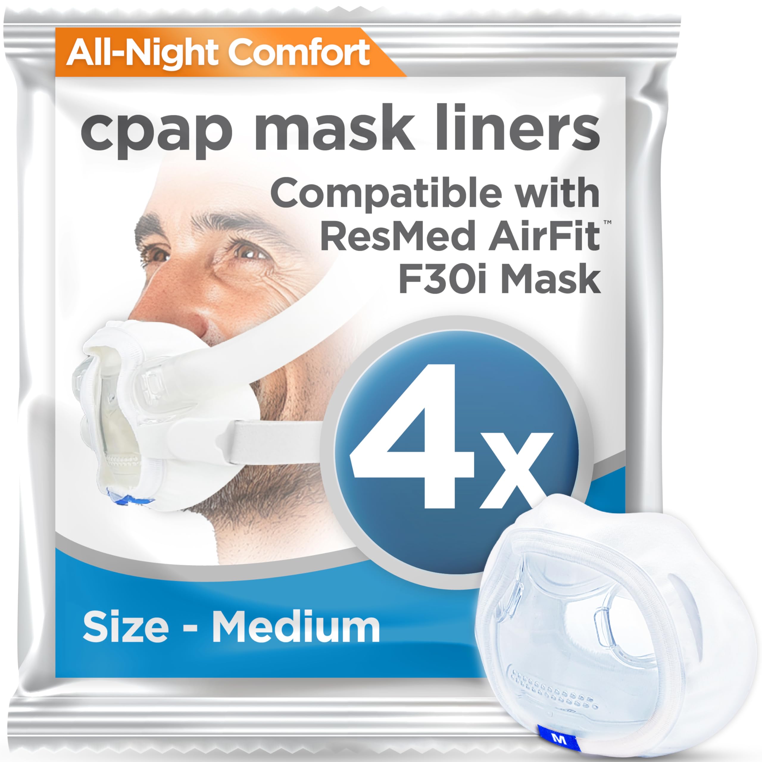 resplabs CPAP Mask Liners - Compatible with AirFit F30i Style Full Face CPAP Masks (Medium) - Pack of 4 Reusable Liners - Reduces Skin Irritation &