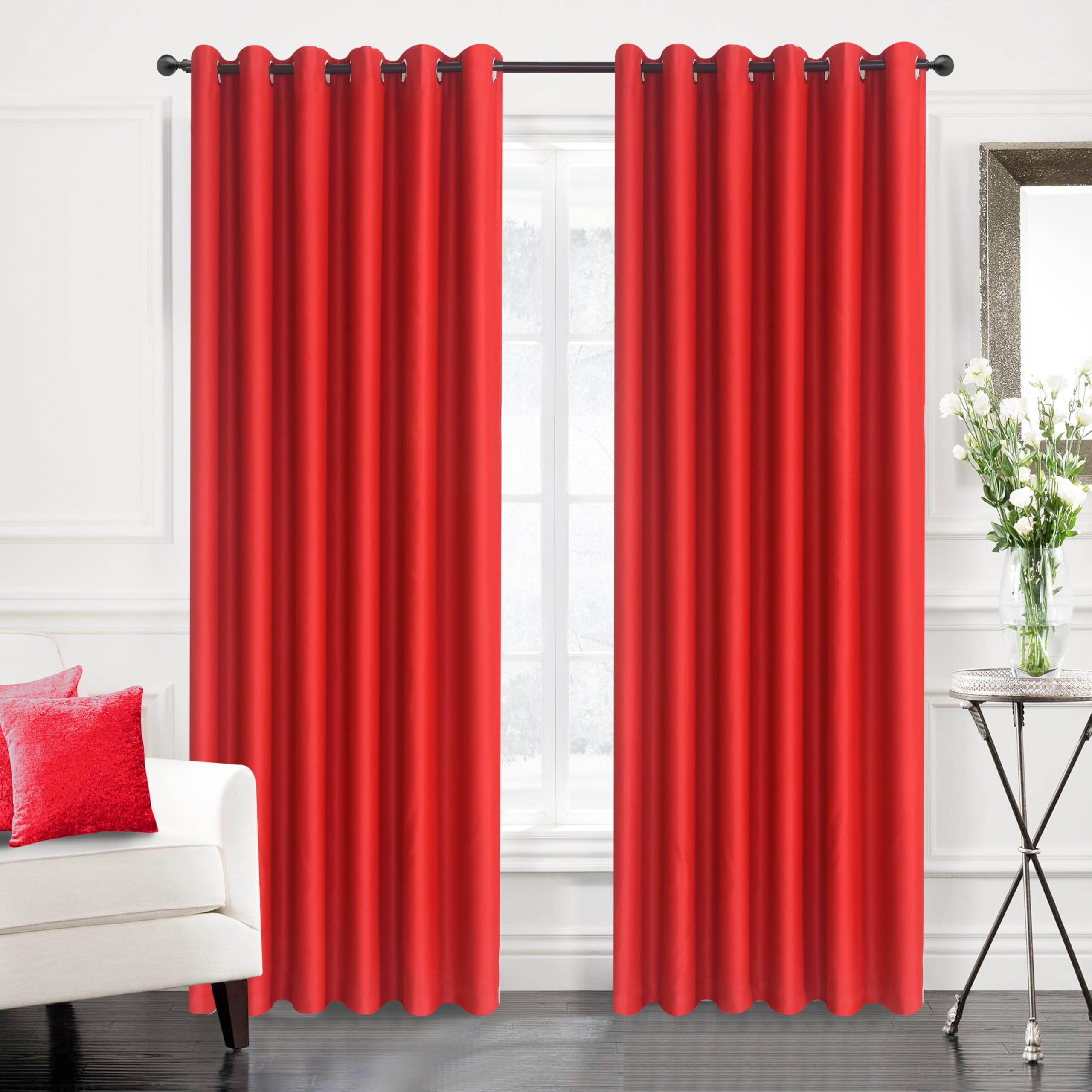 Hadi London Thermal Blackout Curtains with Eyelet Ring Top Ultra Soft Insulated Energy Saving Drapes for Bedroom, Living Room & Kids' Room –Noise Reducing, Light Blocking. (RED, W 66 x L 90)