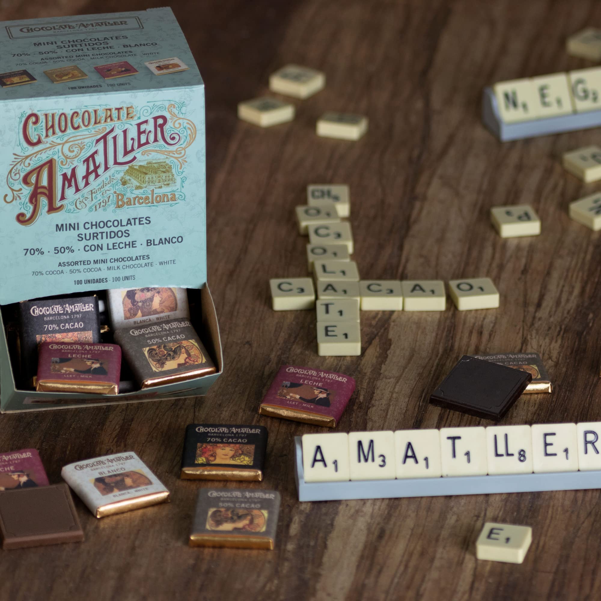 Amatller Caja de Mini Chocolate Surtido 5gr. 4 Variedades - 100 onzas