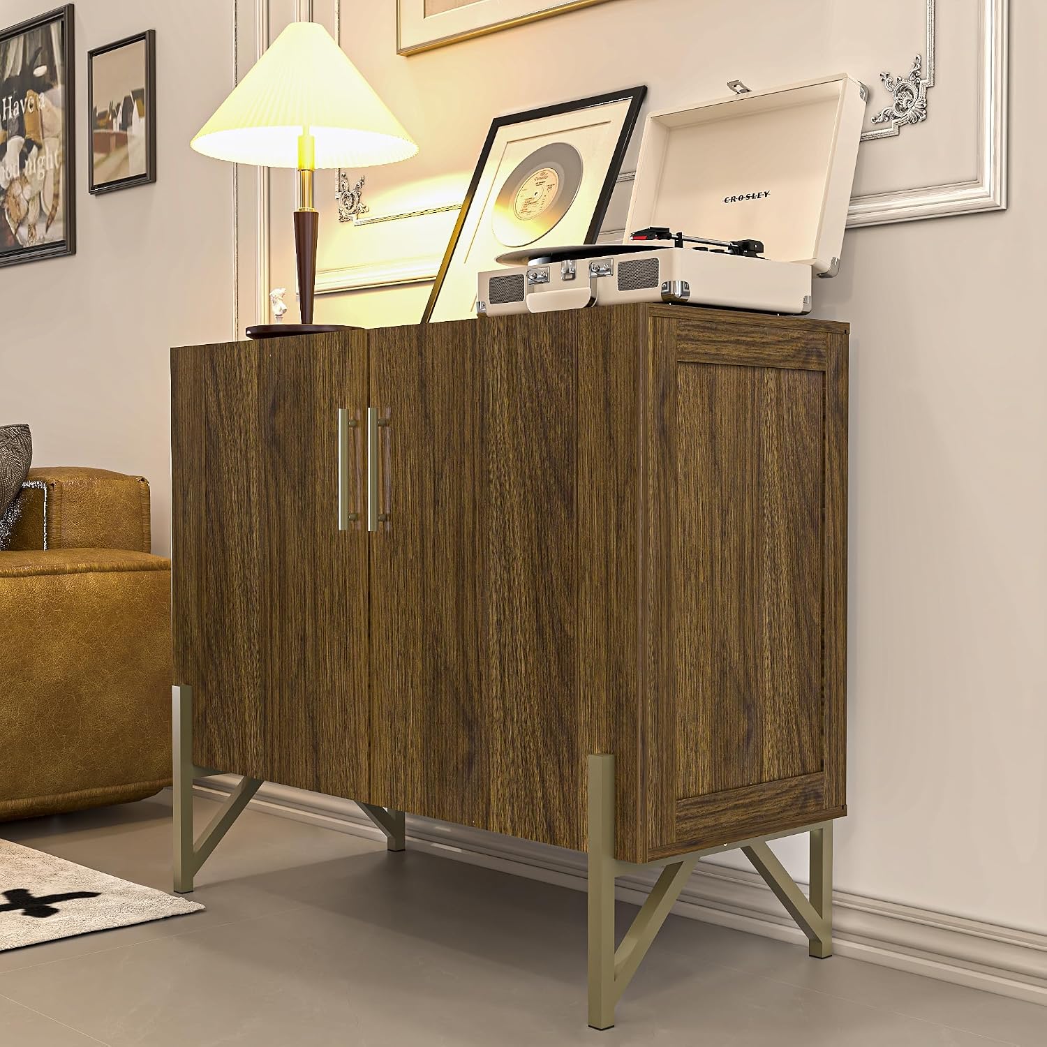 roomfitters 39” Sideboard Buffet Cabinet with Storage, Accent Cabinet with 2 Doors, Modern Mid-Century Credenza, Dark Walnut Furniture for Kitchen, Entryway, Living Room