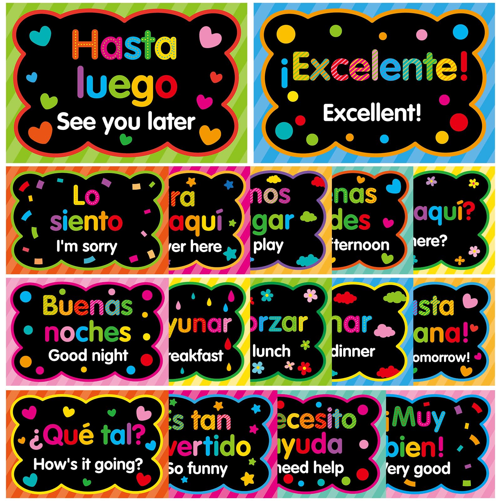 gisgfim 16 Pcs Spanish Words and Phrases Poster Set Spanish Phrases Bulletin Board Study Materials Spanish Classroom Decorations for Teachers Preschool School Classroom Language Study Classroom Decor