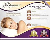 Vista 2 de Zisa Dreams Premium Down and Feather Pillow for Best Head/Neck Support & Comfort, 100% Dual-Layered Cotton with 550 Fill Power Down