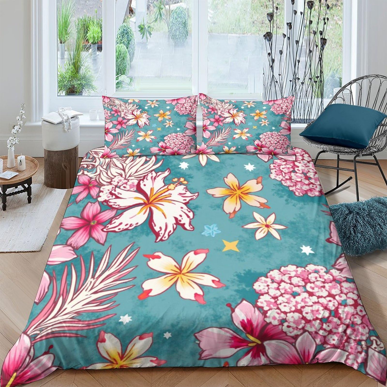 Ctjqhvkz Style-7 3D Printed Tropical Floral Fitted Sheet Microfiber Soft Breathable Exotic Blossom Mattress Cover Bedroom Decor Single（135X200cm）