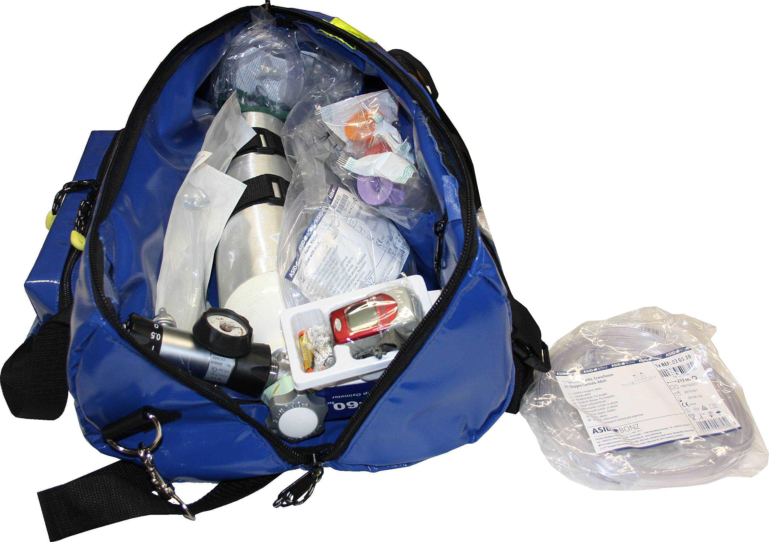 Sauerstofftasche aus Plane mit 1,8 Liter Sauerstoffflasche und regelbarem Druckminderer 0-25 l/min
