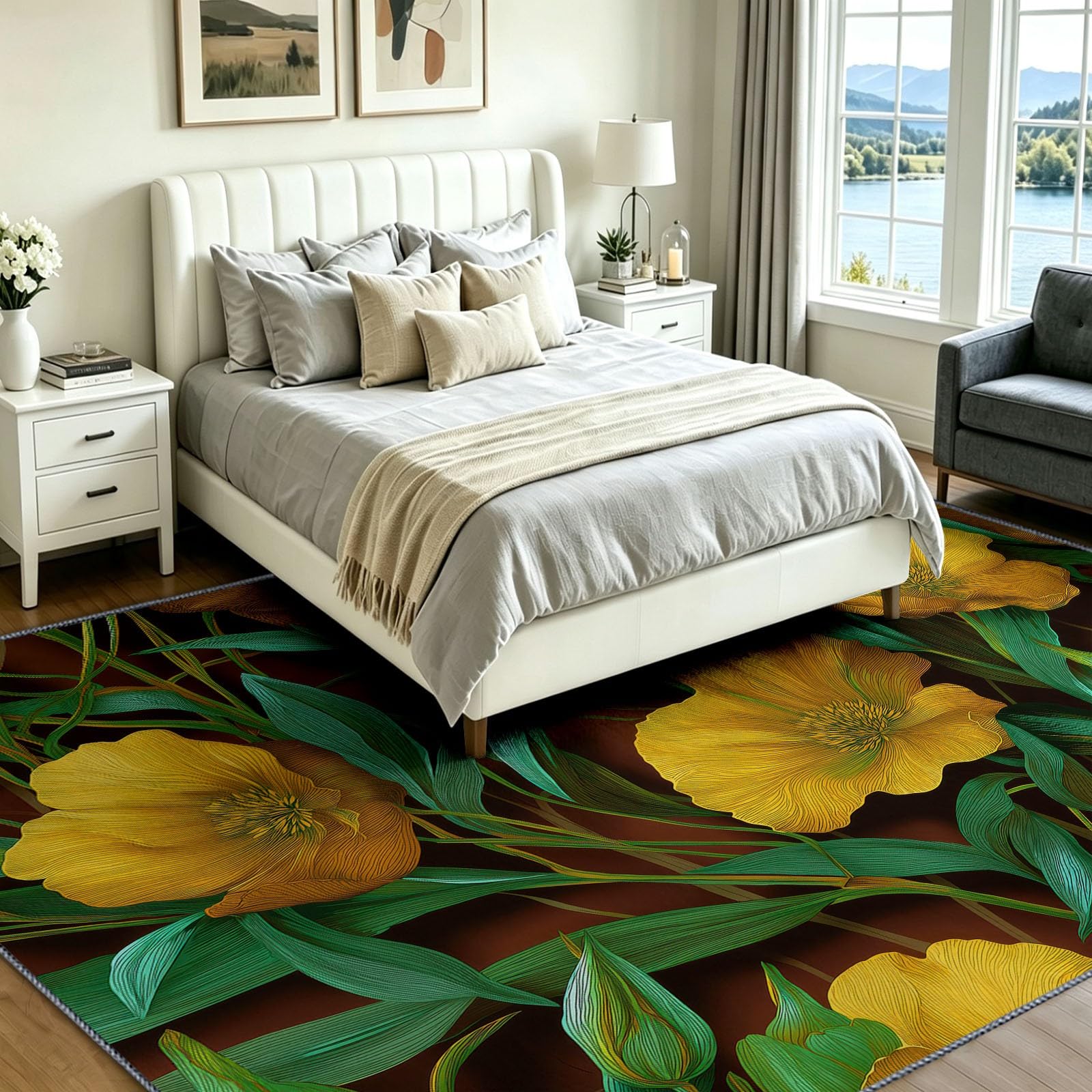 Lavable Tapis Floral Vintage Salon Pile Courte Rug 180 x 240 cm