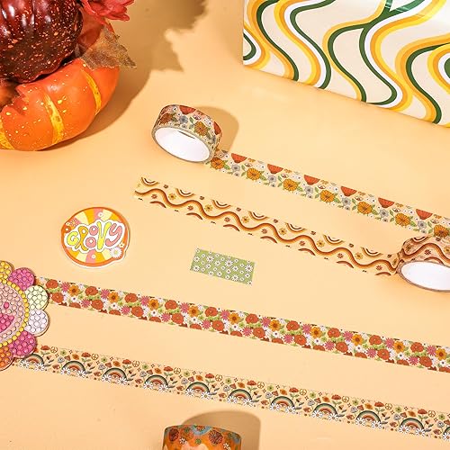 Miniatura 5 de Whaline 12 rollos de cinta Washi floral bohemia, flores retro, arco iris, calcomanías adhesivas de papel para álbumes de recortes, envoltura de