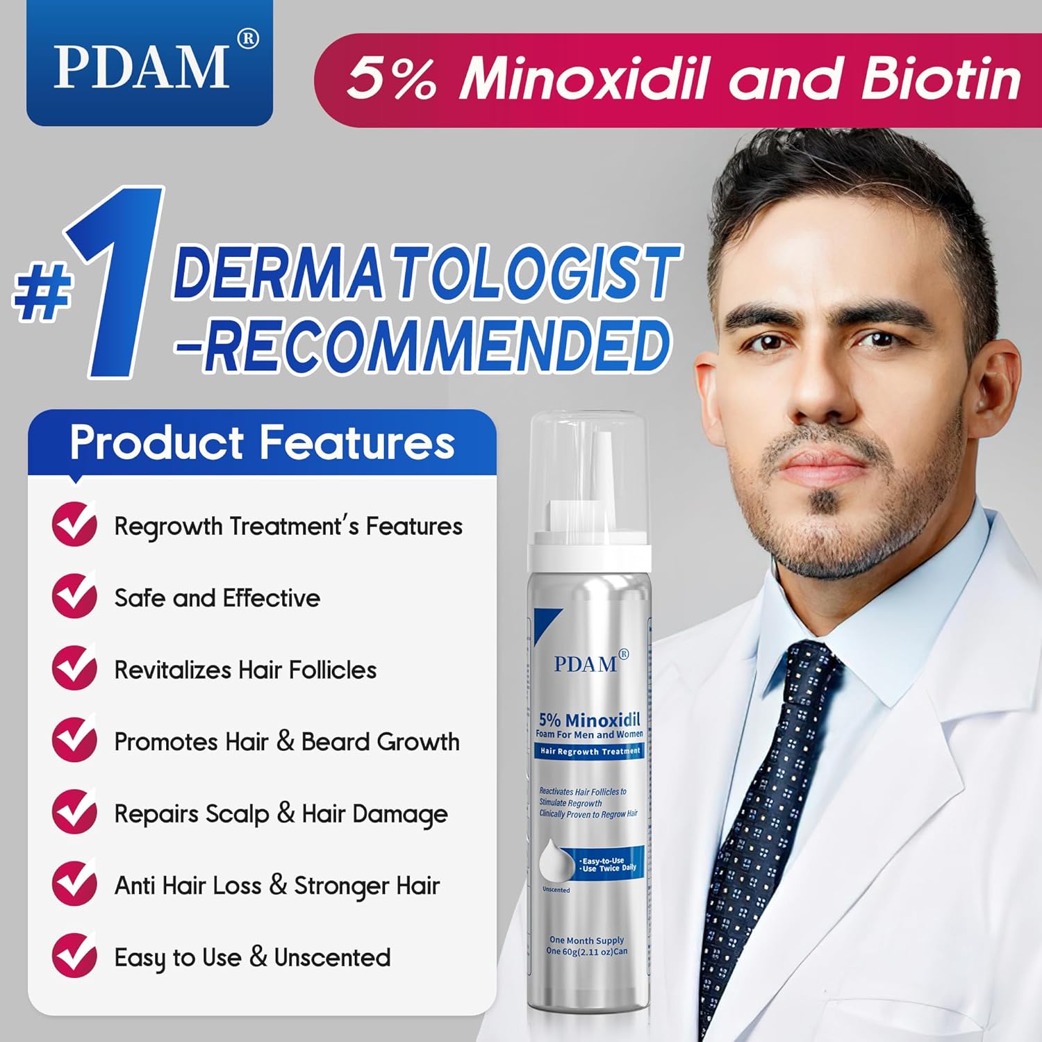 5% Minoxidil for Men and Women Foam Hair Growth - Minoxidil Foam Hair Regrowth Treatment for Men and Women, Topical Hair Loss Treatments, Extra Strength Thicker & Fuller Hair, 2 x 2.11 oz for 2 Months - Image 4