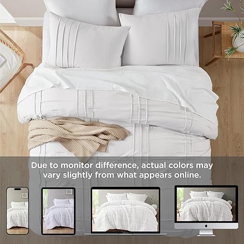 Miniatura 6 de Hyde Lane Juego de edredón blanco tamaño Queen, juego de ropa de cama moderno de 3 piezas, edredón ligero y suave para todas las estaciones, juego