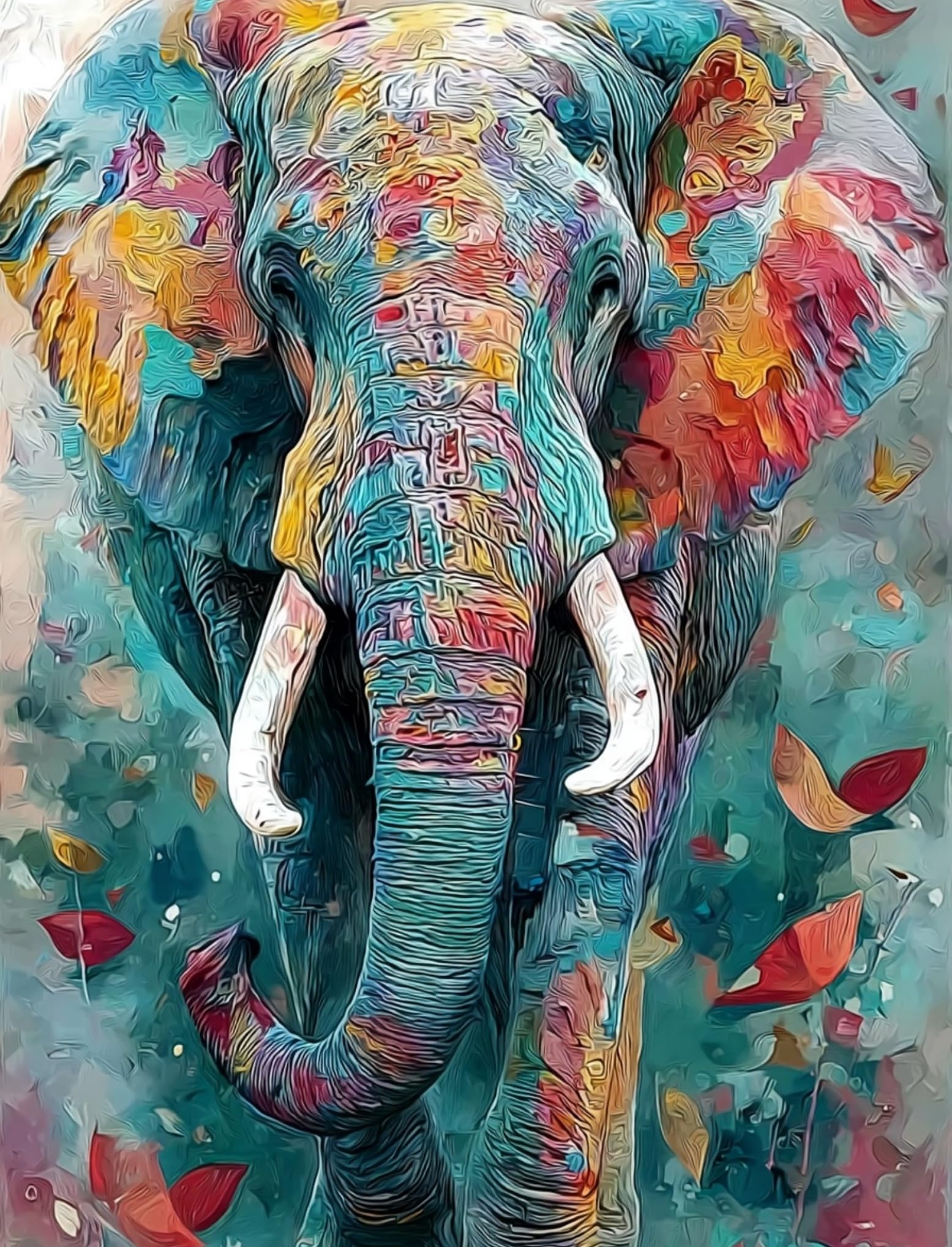 WANGWANGMIAO Paint by Numbers for Adults Colored Elephant,DIY Painting by Numbers Kits on Canvas Hand Painted Artwork Gift Home Decoration 16x20inch，with Frame