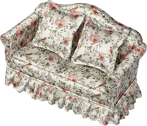 Miniatura 12 de iLAND Muebles de casa de muñecas de sofá en miniatura, juego de muebles para casa de muñecas para accesorios de 1/12, elegantes sofás plisados