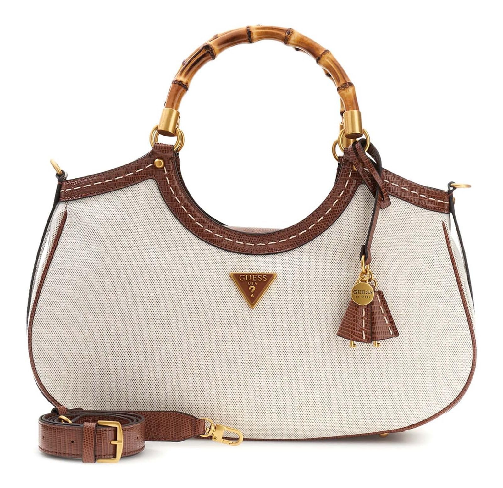 Woven Bamboo Satchel GUESS Zabry Large Bamboo Satchel L Cognac Fashion