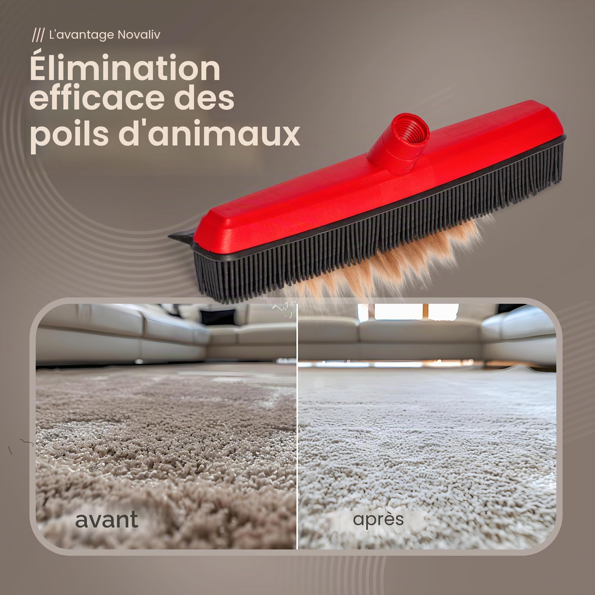 Novaliv Balai en Caoutchouc avec Manche à Piquer et Balayette - Set de Coiffeur - Épilateur pour Chien - Broom - Parquet - Pour l'Intérieur - Extracteur de Tapis