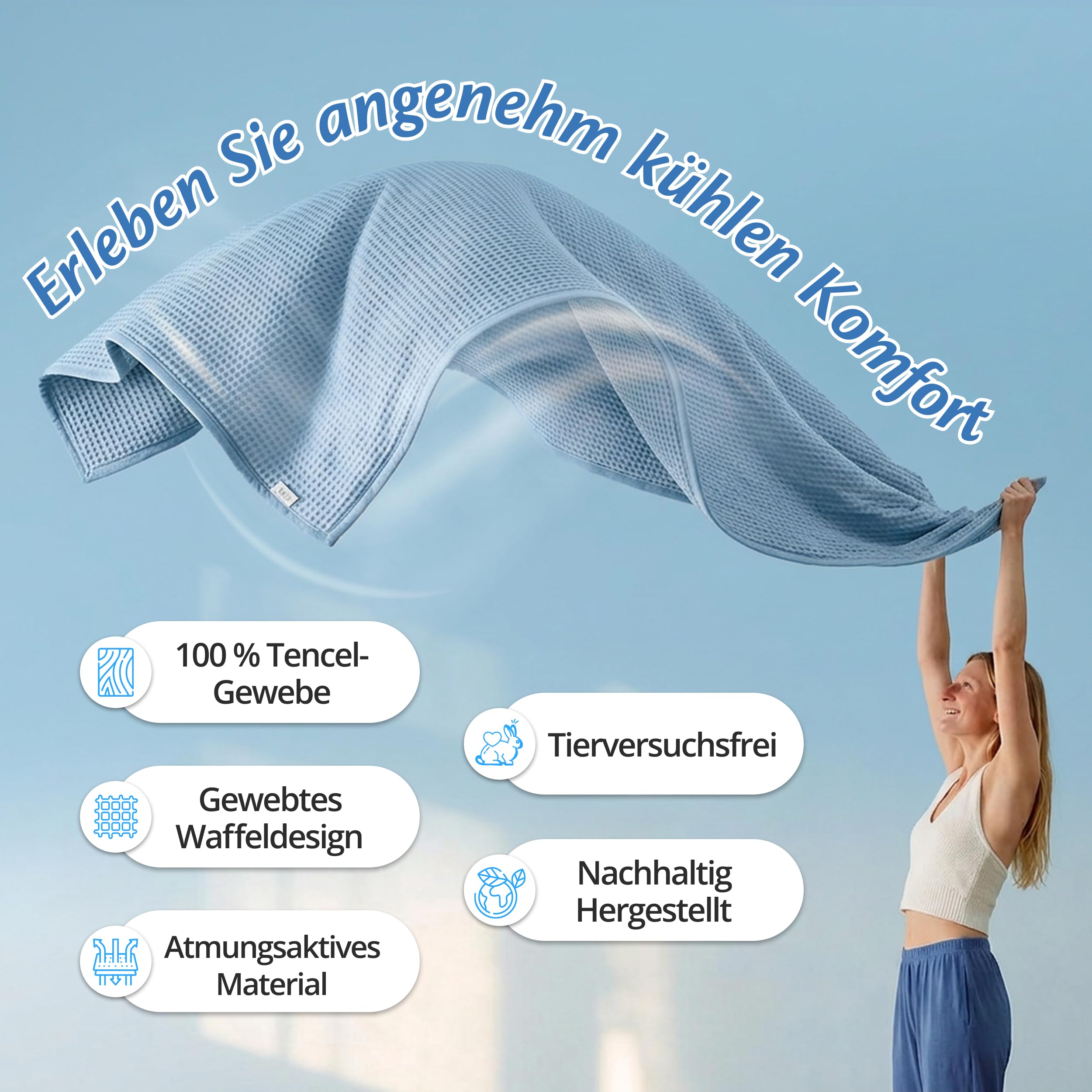 Ella Kühlende Decke, Atmungsaktive Cooling Sleep Decke, Tencel-Stoff und umweltfreundliche Kühldecke für Menschen, Kühldecken zum Schlafen, Oeko-TEX-zertifizierte dünne Sommerdecke 135x200 Himmelblau