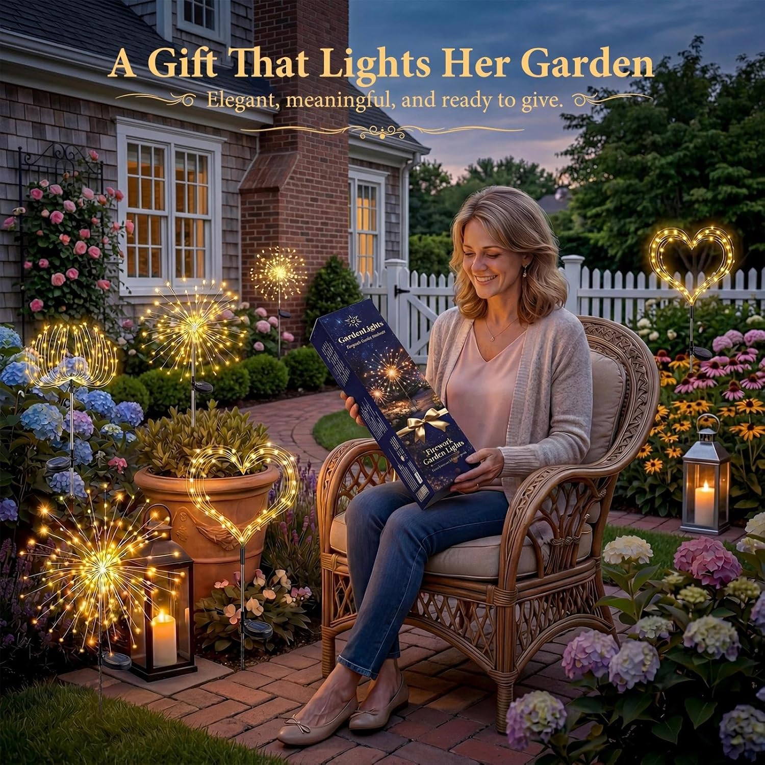 Solar Firework Lights, 8 Pack 120 LEDs 8 Lighting Modes Twinkle Solar Garden Lights Outdoor Waterproof for Yard Patio Walkway Pathway Party Wedding Balcony Decorative- Warm White