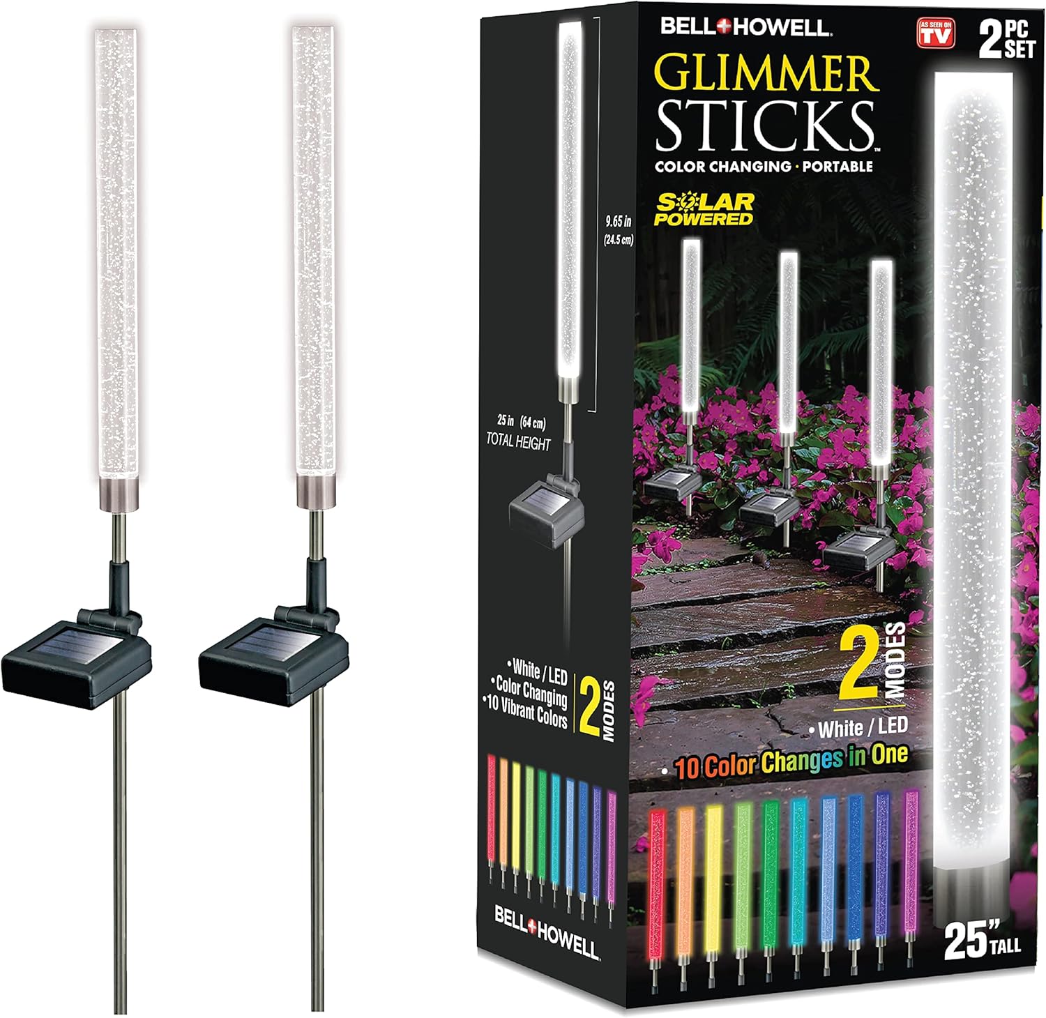 Bell+Howell Solar Lights Outdoor Auto Color Changing Glimmer Stick