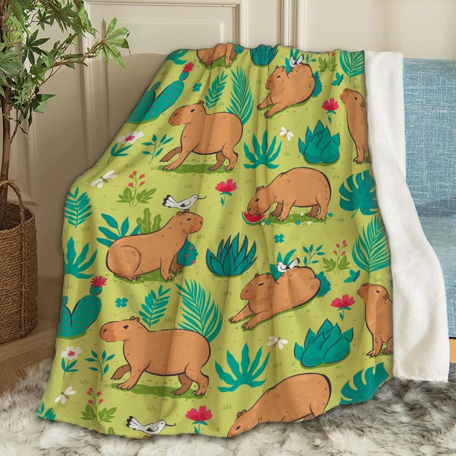 Cute Capybara Throw Blanket Fannel Fleece Super Soft Funny Blanket Travel Throw Blanket for Bed Couch Sofa for Baby