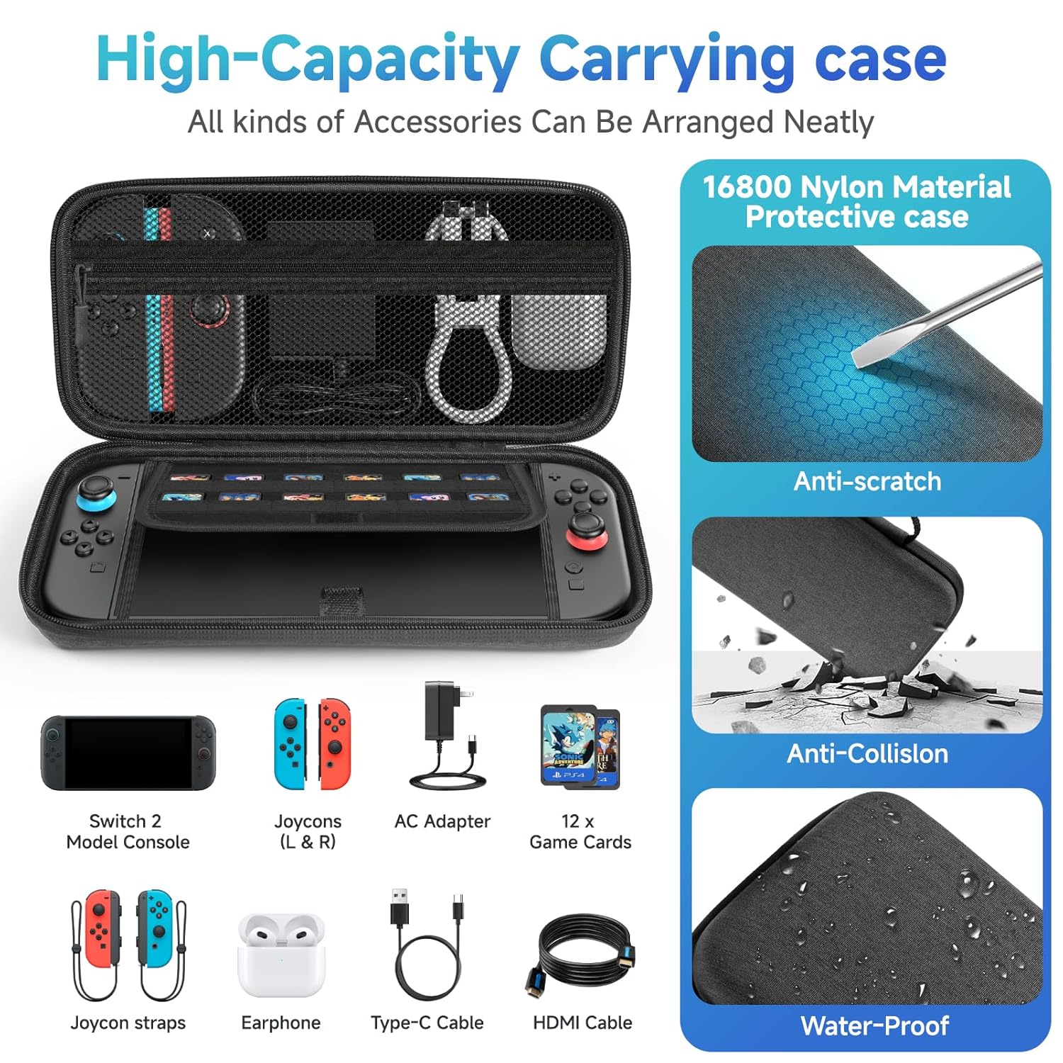 Keshoyal Switch Carrying Case Compatible With Nintendo Switch 2, With 12 Games Cartridges Protective Hard Shell Travel Carrying Case Pouch For Console & Accessories (Compact DS Style ) - Image 3