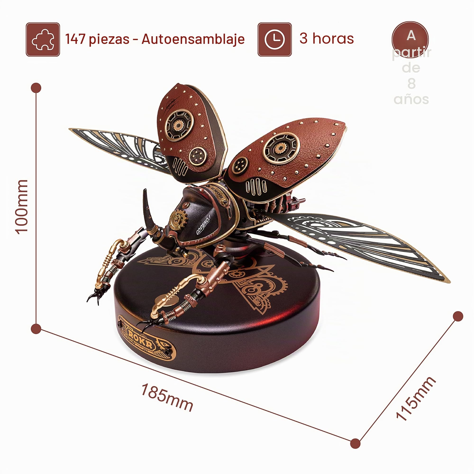 ROKR Puzzle 3D Metal y ABS Maquetas para Construir Adultos Rompecabezas de Escarabajo Regalo Cyberpunk Insectos (MI01)