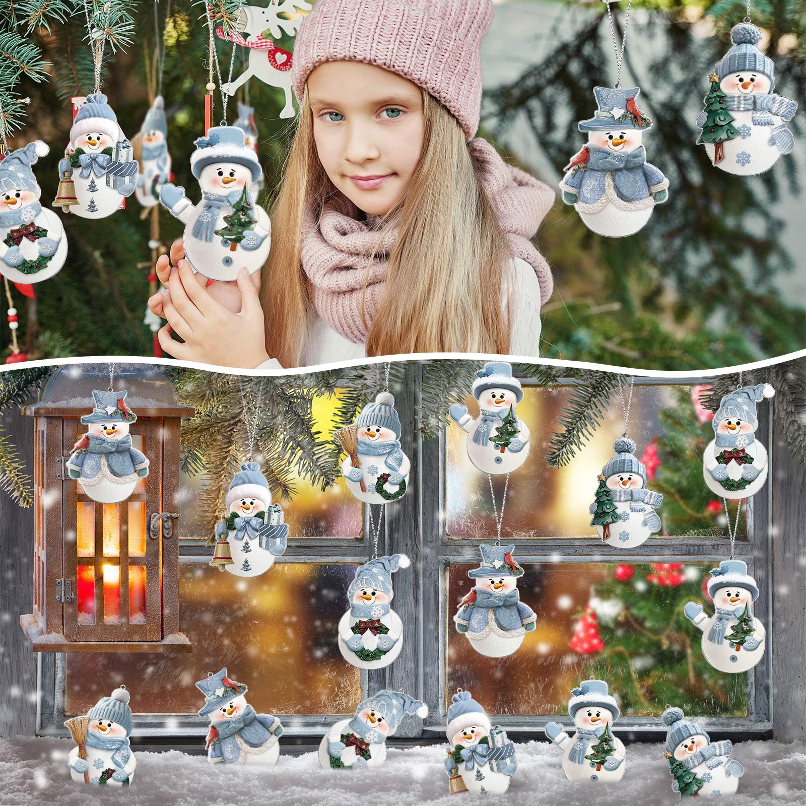 Barydat 6 ornamenti invernali a forma di pupazzo di neve, in metallo, glitterati, assortiti, blu e argento, decorazioni invernali per feste di Natale, vacanze invernali nel paese delle meraviglie