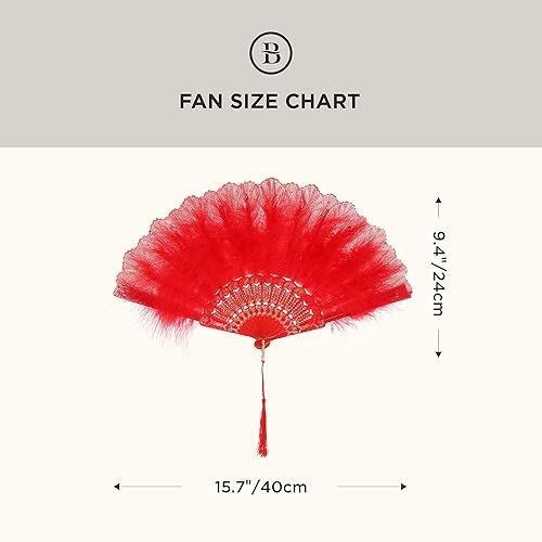 Miniatura 15 de BABEYOND Marabou Feather Fan 20s Vintage Folding Fan Flapper Hand Fan for Costume Dancing (Pink)