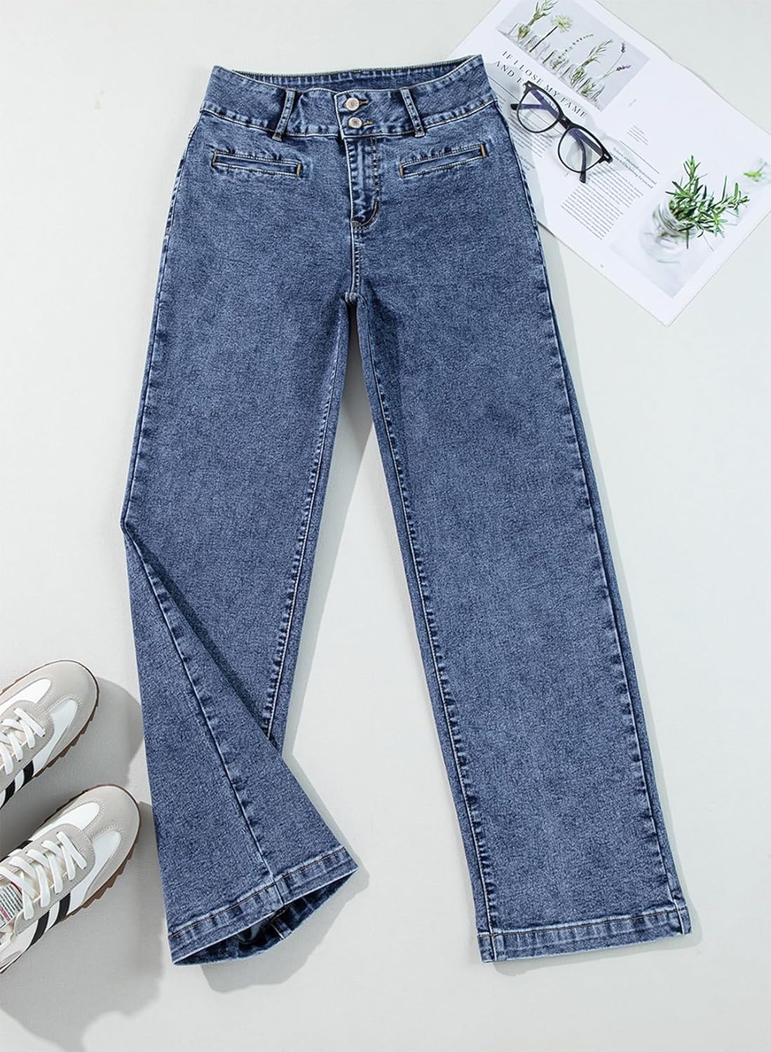 Sidefeel Women's Jeans High Waisted Straight Leg Stretchy Jeans Trendy Loose Wide Leg Zimbaplatinum Denim Pants with Pockets - Image 3