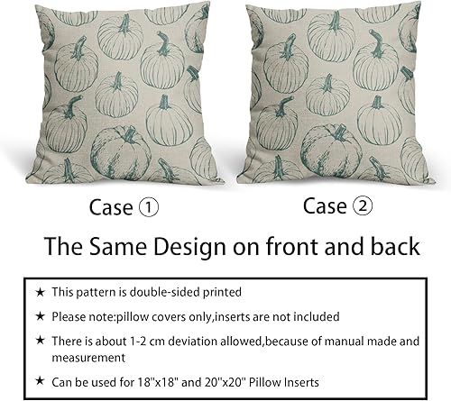 Miniatura 6 de Juego de 2 fundas de almohada de otoño de 18 x 18 pulgadas, diseño de calabaza azul claro, con estampado de cosecha de Acción de Gracias, fundas